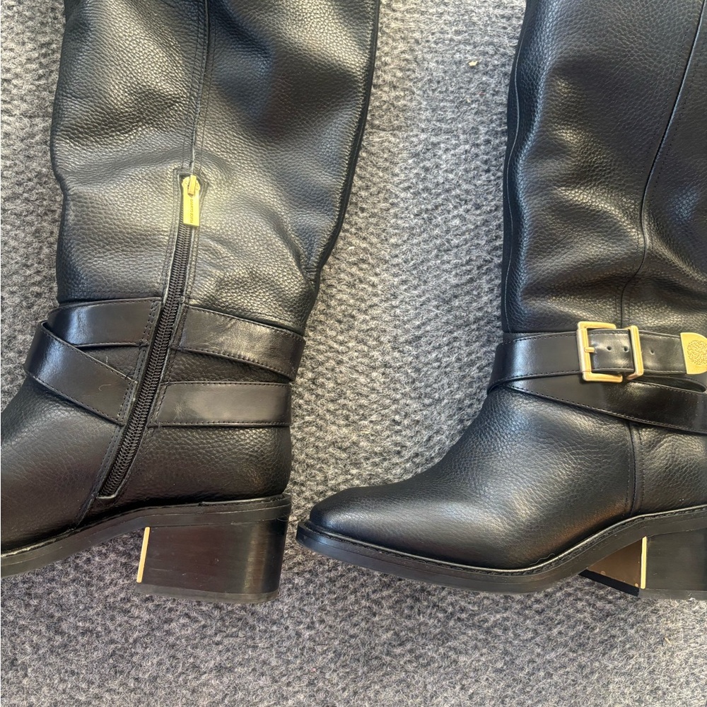Vince Camuto Black Heeled Boots with Gold Buckle - Picture 5 of 5